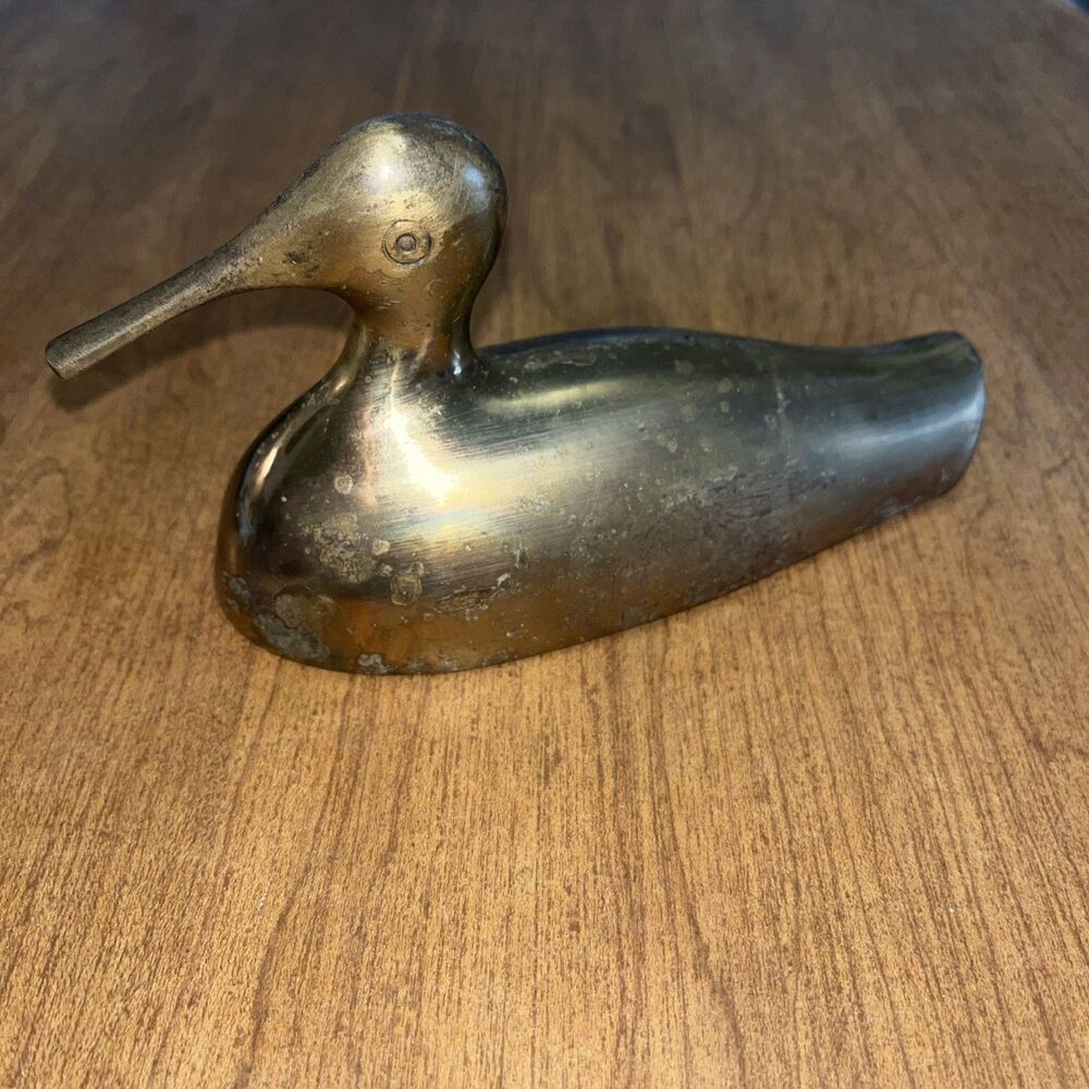 Vintage Brass Mallard Duck Paperweight 6" Long